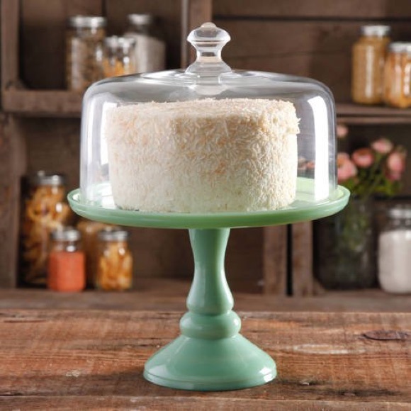 🌺 New Pioneer Woman Jade Green Milk Glass Cake or Pie Stand w/ Glass Dome Top - Picture 1 of 10